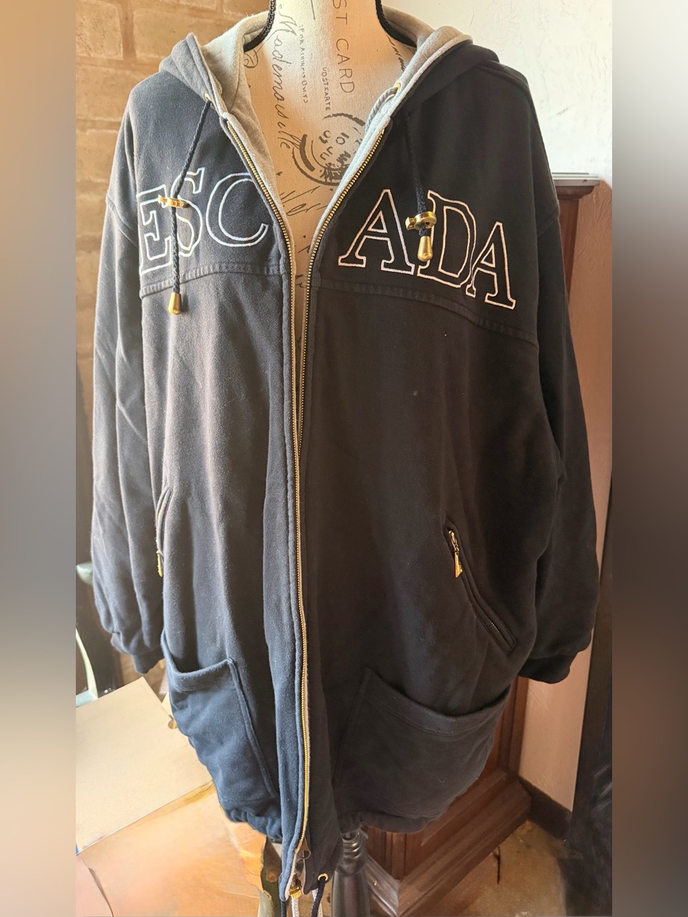 Vintage Escada Sport Reversible Hooded Parka Jacket Black Gray L